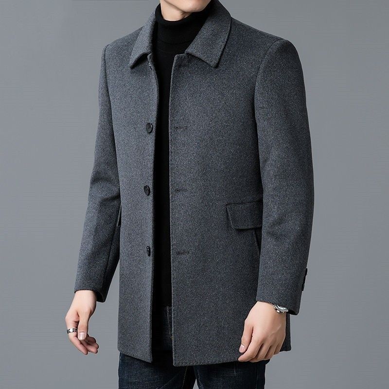 Muffler Men Wool - Wollmischmantel Weiß Herren Schalkragen Revers Formell
