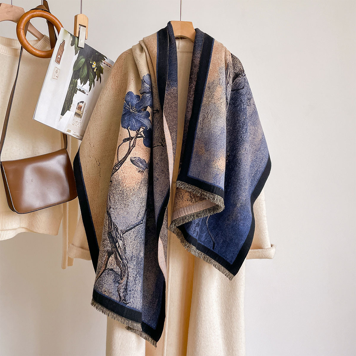 Pashmina Wrap Large - Damen-Schal aus Kaschmir-Imitat, Wendeschal mit Quasten,