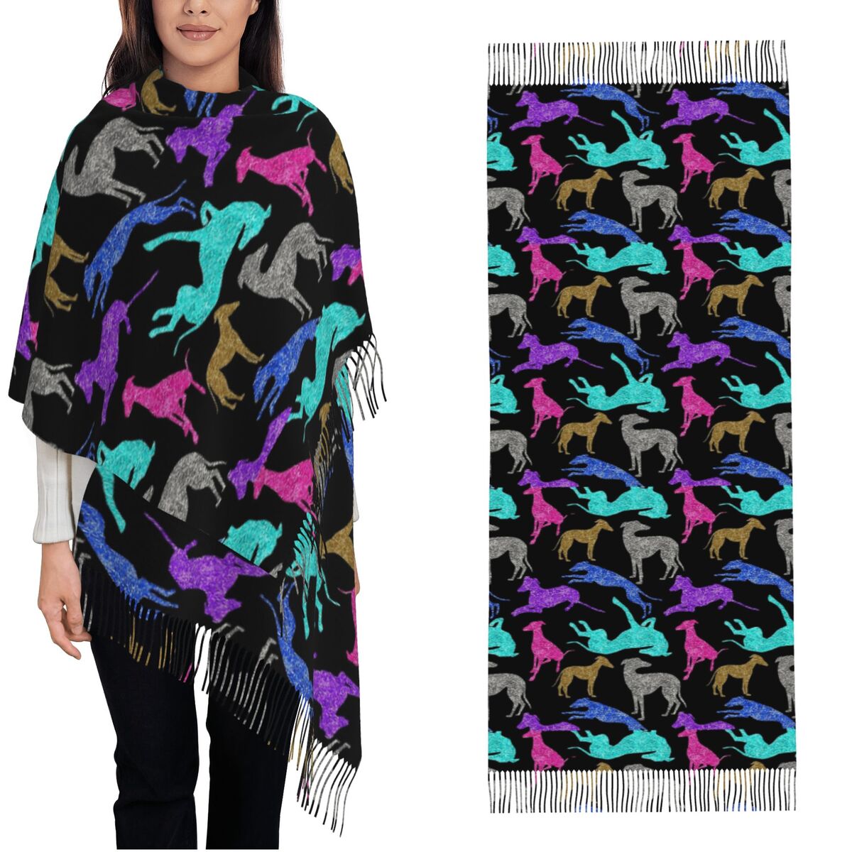 Pashmina Wrap Large - Greyt Greyhound Combo-Schal, warme Pashmina-Schals und