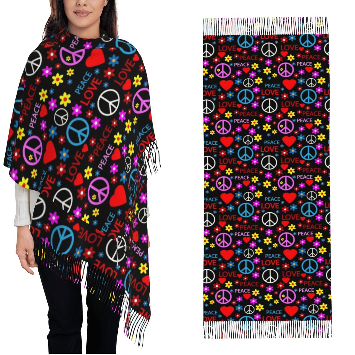 Peace Foral Love Muster Schal  – Pashmina Wrap Large Bewertung und Preis