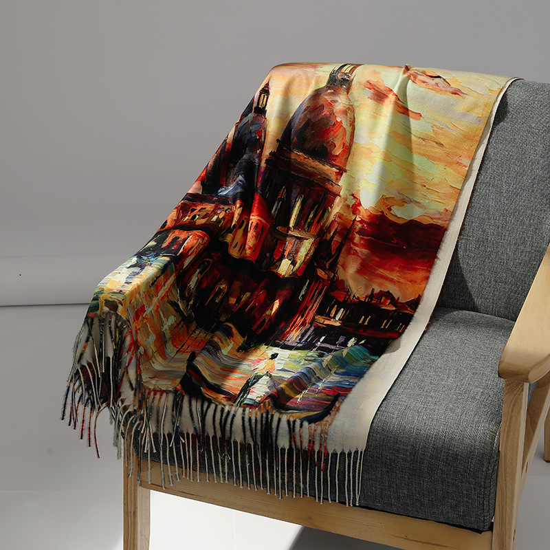 Luxus Marke Ölgemälde Kaschmir – Woven Scarf Blanket Bewertung und Preis